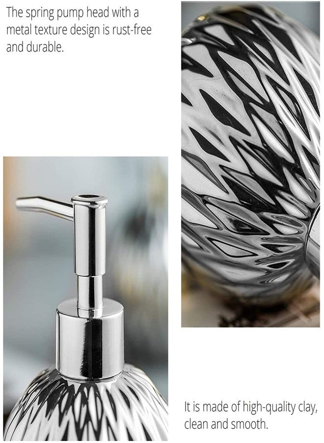 FabSeasons Spherical Soap Dispenser with Pump, Silver/Metallic/Steel symmteric Pattern Bottle for Liquid soap, Homemade Lotions and Essential Oil, 400ML - Image 5